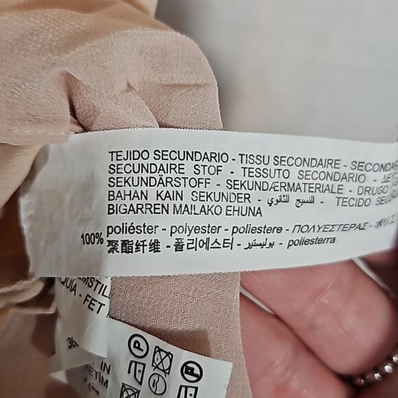 Zara Blush Beige Short Sleeve Asymmetrical Pleated Hem Blouse - Picture 5 of 8